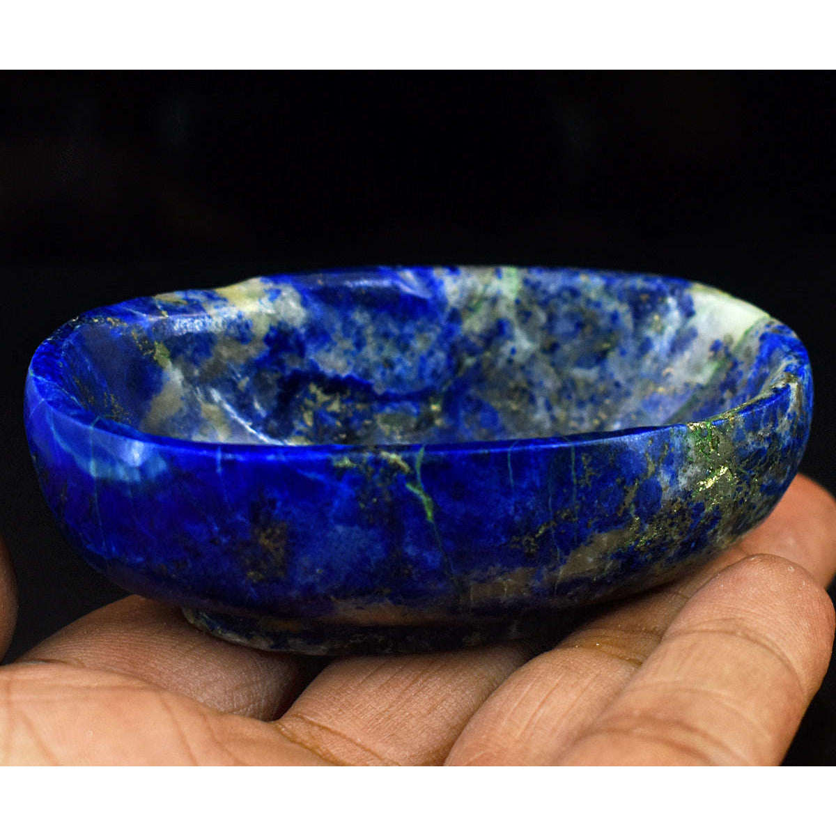 gemsmore:Craftsmen Lapis Lazuli  Hand Carved Genuine Crystal Gemstone Carving Bowl