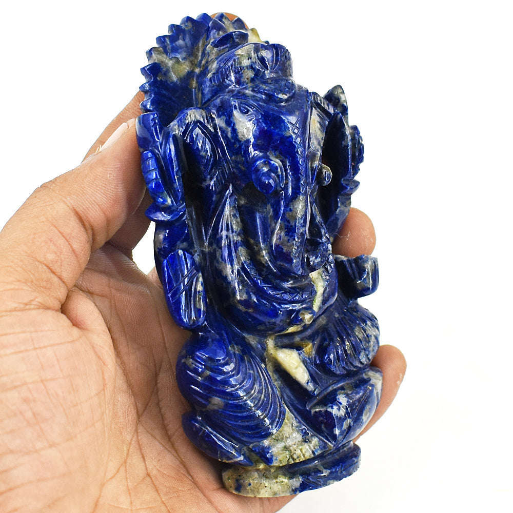 gemsmore:Craftsmen Lapis Lazuli  Hand Carved Genuine Crystal Gemstone Carving Lord Ganesha