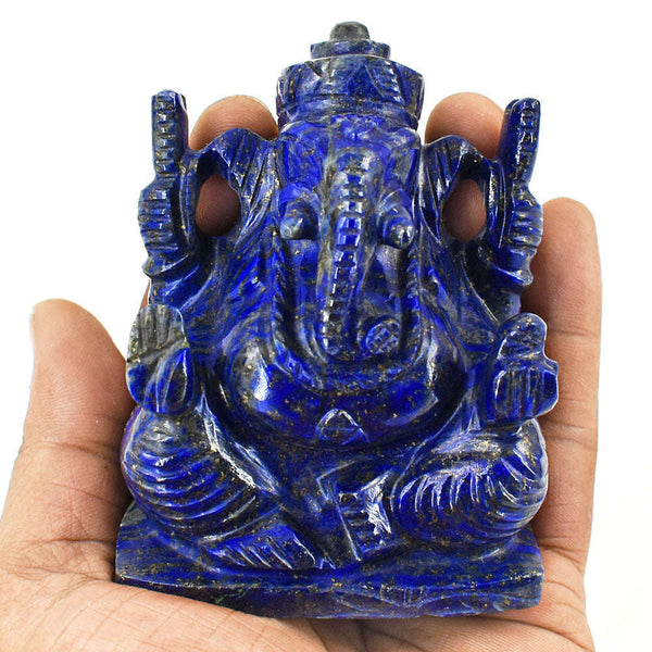 gemsmore:Craftsmen Lapis Lazuli Hand Carved Genuine Crystal Gemstone Carving Lord Ganesha