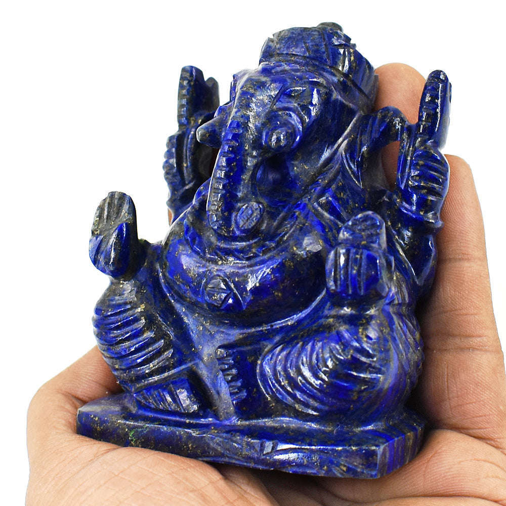 gemsmore:Craftsmen Lapis Lazuli Hand Carved Genuine Crystal Gemstone Carving Lord Ganesha