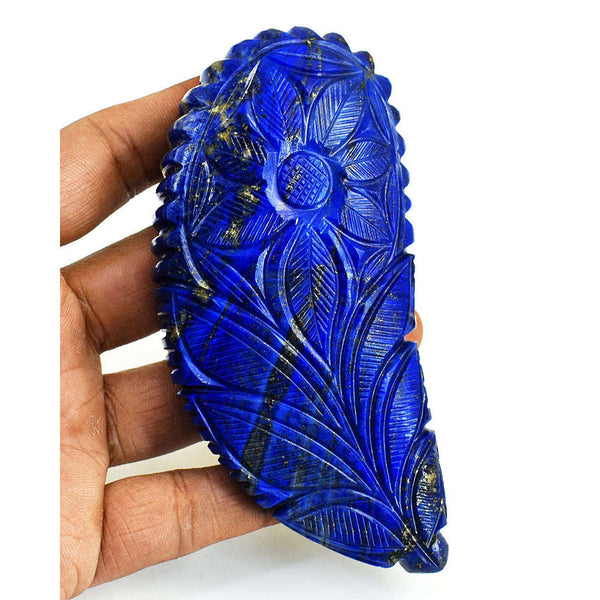 gemsmore:Craftsmen Lapis Lazuli Hand Carved Genuine Crystal Gemstone Carving Mughal Carved Cabochon