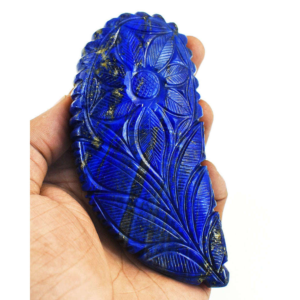 gemsmore:Craftsmen Lapis Lazuli Hand Carved Genuine Crystal Gemstone Carving Mughal Carved Cabochon