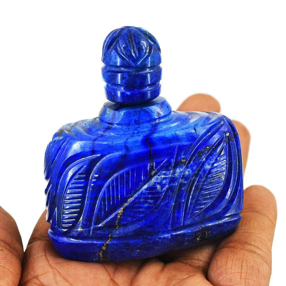 gemsmore:Craftsmen Lapis Lazuli Hand Carved Genuine Crystal Gemstone Carving Perfume Bottle