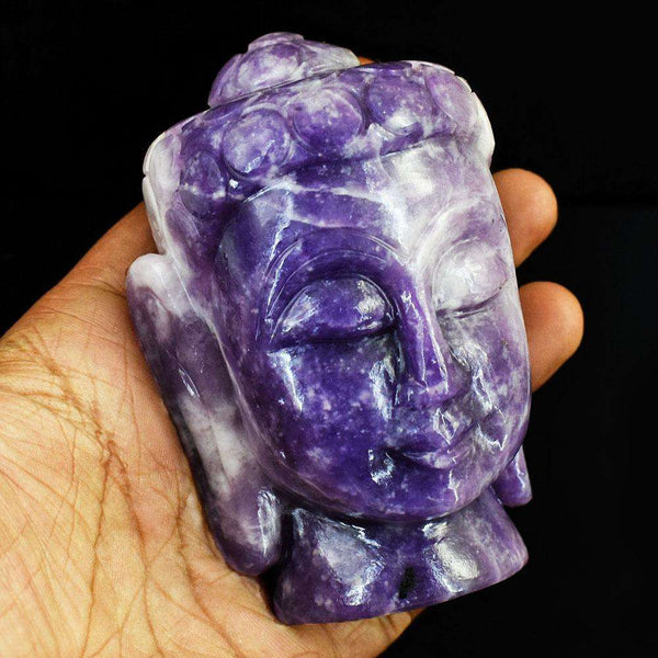 gemsmore:Craftsmen Lepidolite Hand Carved Genuine Crystal Gemstone Carving Buddha Head