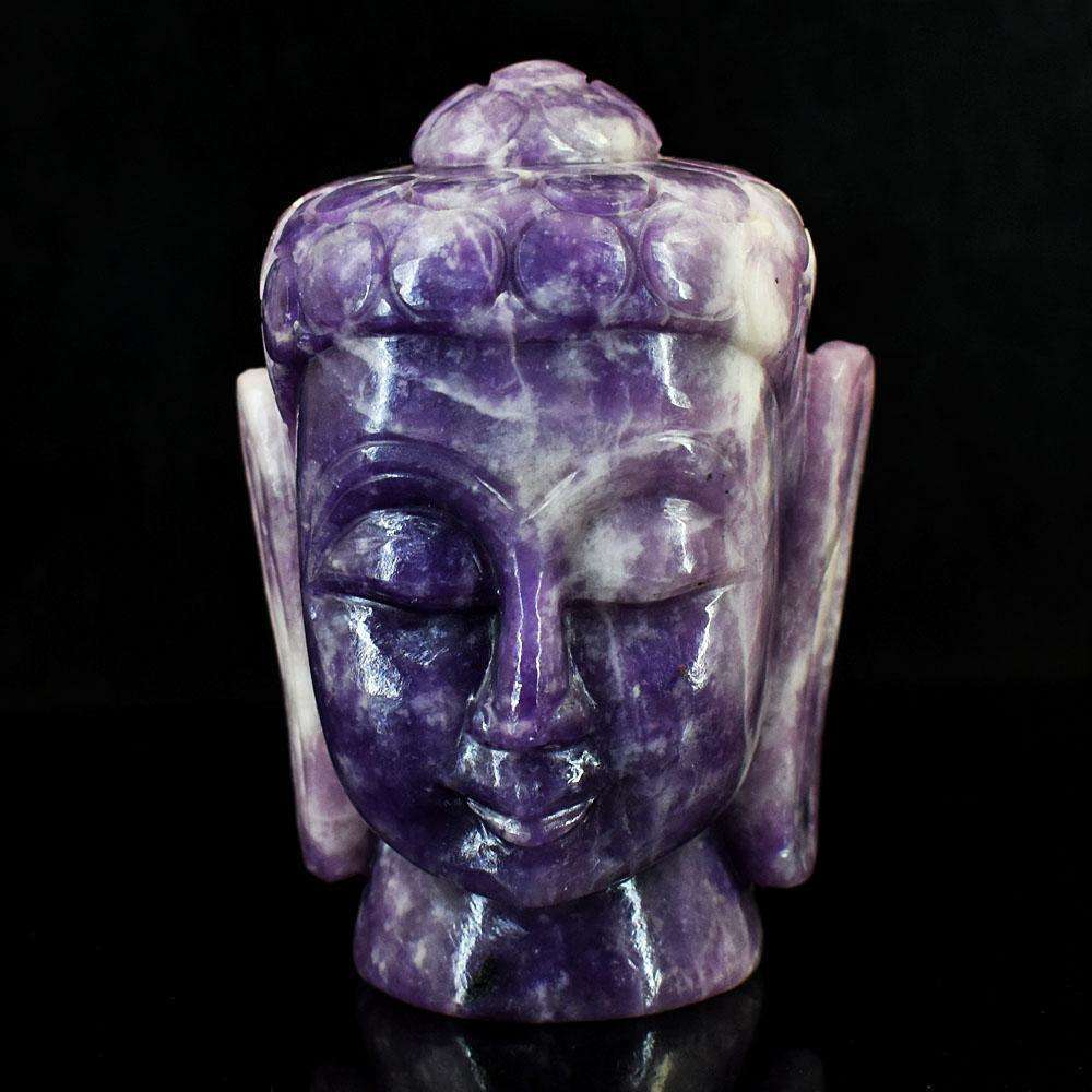 gemsmore:Craftsmen Lepidolite Hand Carved Genuine Crystal Gemstone Carving Buddha Head