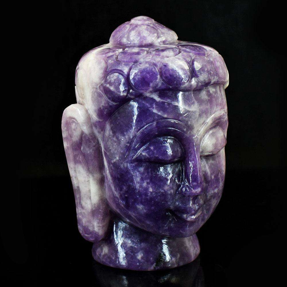 gemsmore:Craftsmen Lepidolite Hand Carved Genuine Crystal Gemstone Carving Buddha Head