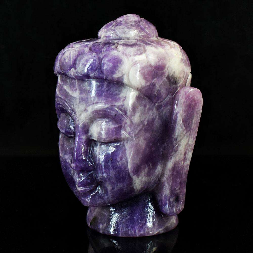 gemsmore:Craftsmen Lepidolite Hand Carved Genuine Crystal Gemstone Carving Buddha Head