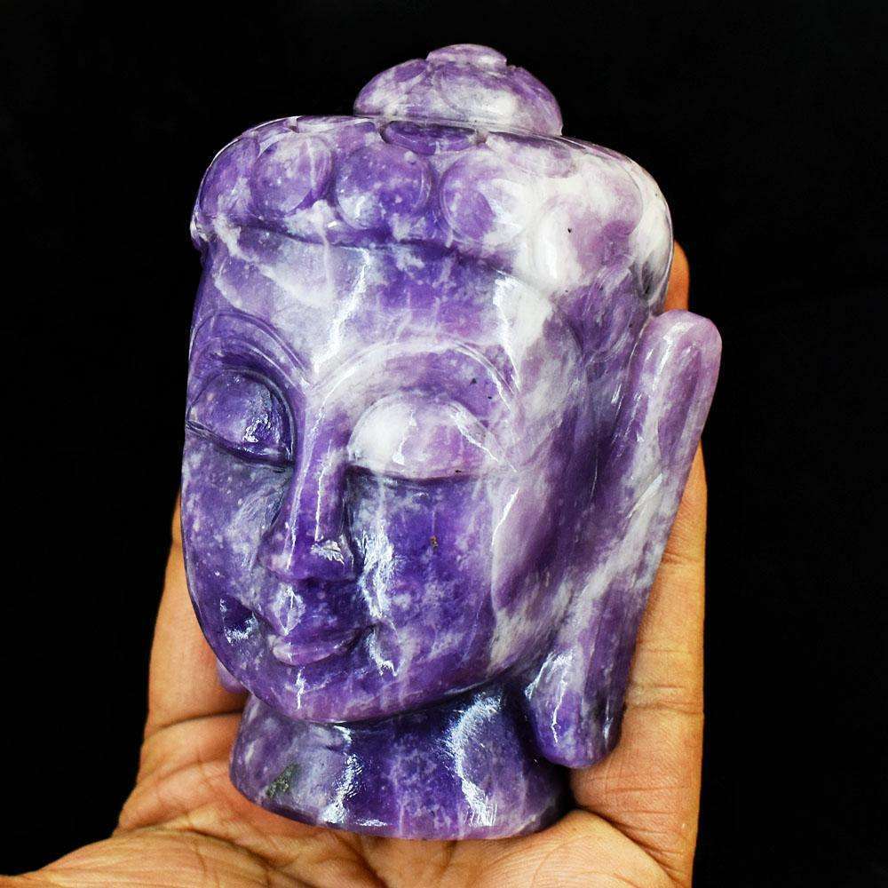 gemsmore:Craftsmen Lepidolite Hand Carved Genuine Crystal Gemstone Carving Buddha Head