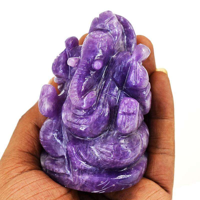 gemsmore:Craftsmen Lepidolite Hand Carved Genuine Crystal Gemstone Carving Lord Ganesha