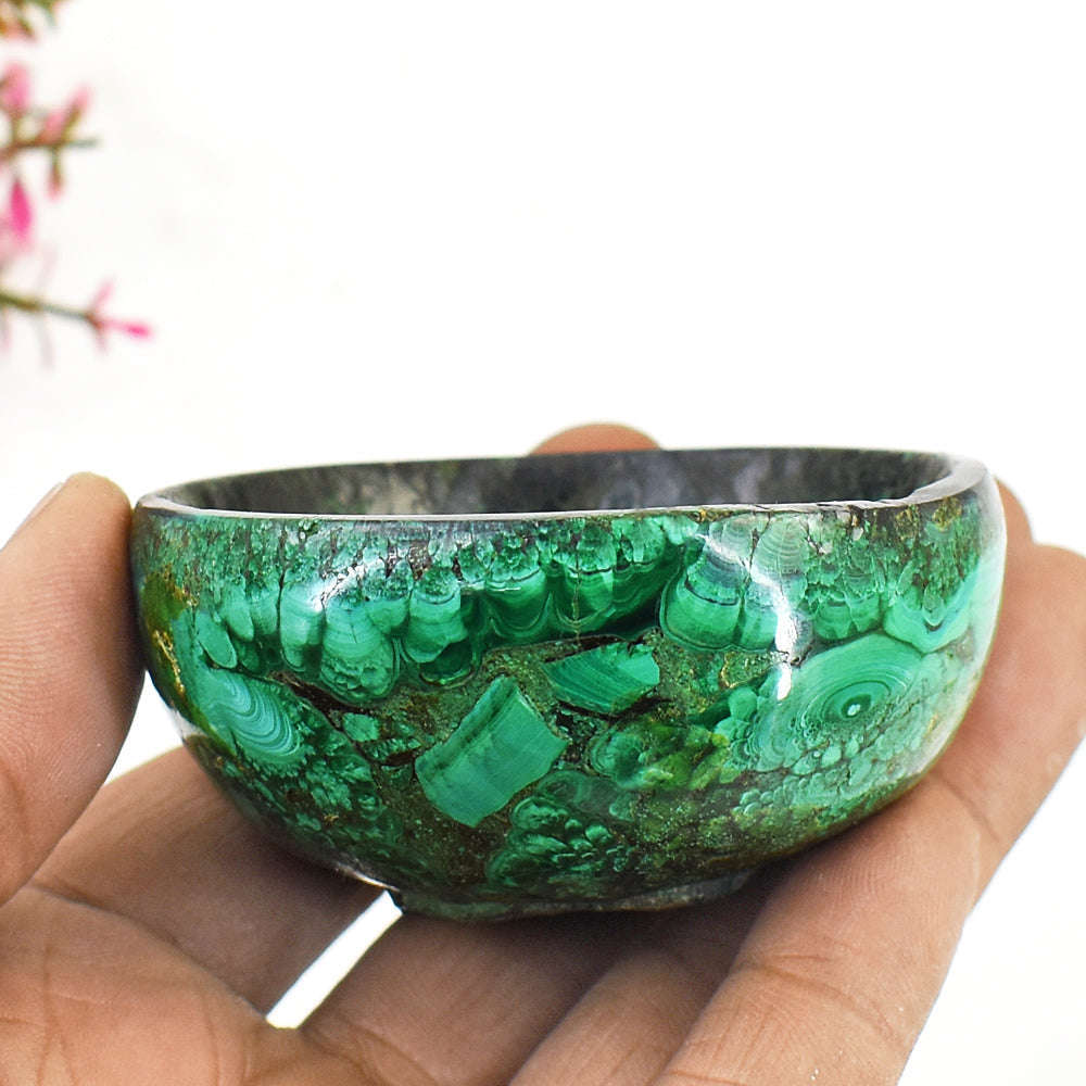 gemsmore:Craftsmen Malachite  Hand Carved Genuine Crystal Gemstone Carving Bowl