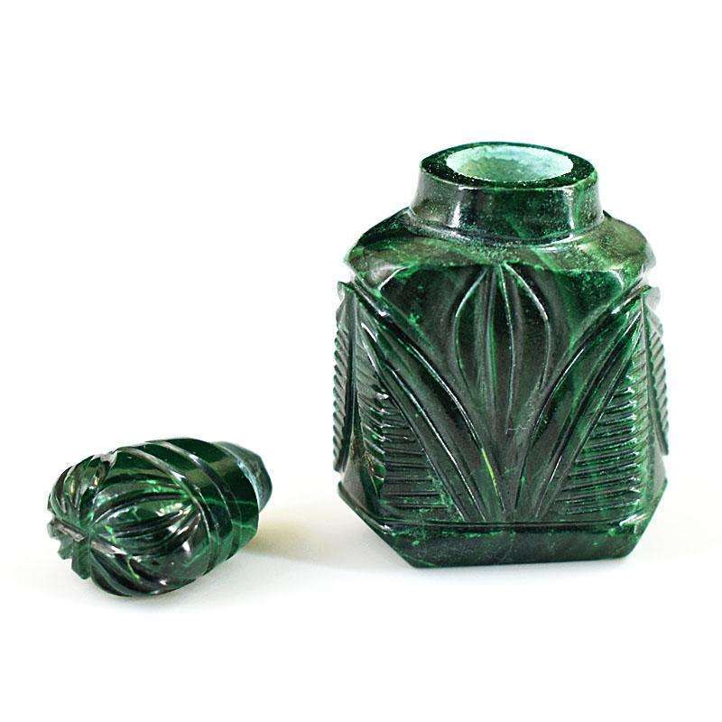 gemsmore:Craftsmen Malachite Hand Carved Genuine Crystal Gemstone Carving Perfume Bottle