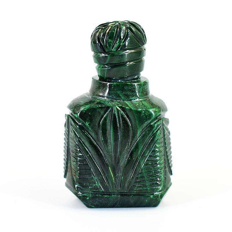 gemsmore:Craftsmen Malachite Hand Carved Genuine Crystal Gemstone Carving Perfume Bottle