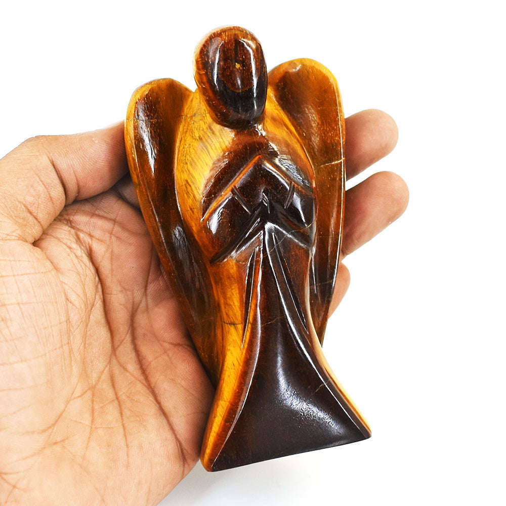 gemsmore:Craftsmen Marra Mamba Tiger Eye Hand Carved Genuine Crystal Gemstone Carving Angel