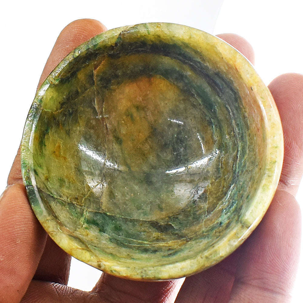 gemsmore:Craftsmen Moss Agate Hand Carved Genuine Crystal Gemstone Carving Bowl