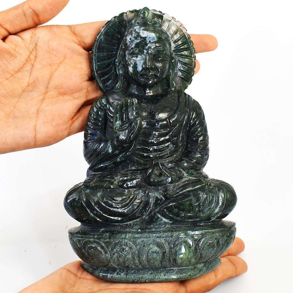 gemsmore:Craftsmen Moss Agate Hand Carved Genuine Crystal Gemstone Carving Massive Lord Buddha