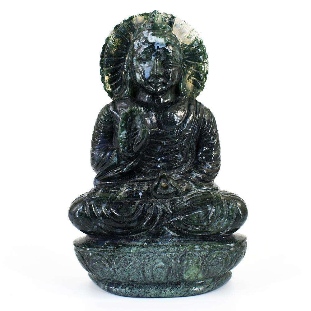 gemsmore:Craftsmen Moss Agate Hand Carved Genuine Crystal Gemstone Carving Massive Lord Buddha