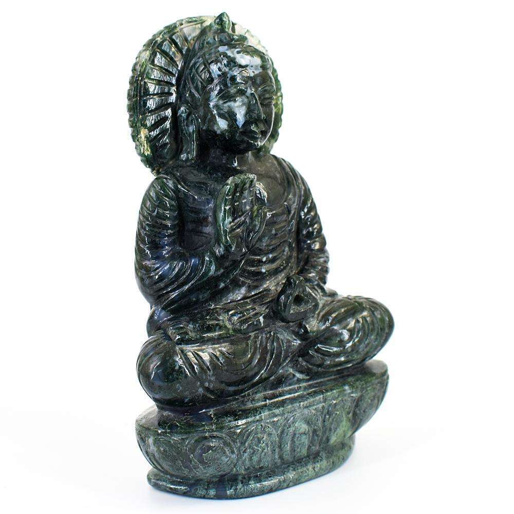 gemsmore:Craftsmen Moss Agate Hand Carved Genuine Crystal Gemstone Carving Massive Lord Buddha