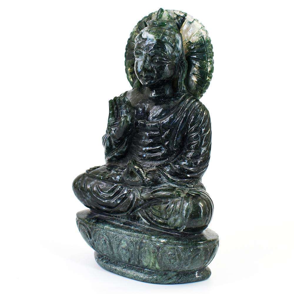 gemsmore:Craftsmen Moss Agate Hand Carved Genuine Crystal Gemstone Carving Massive Lord Buddha