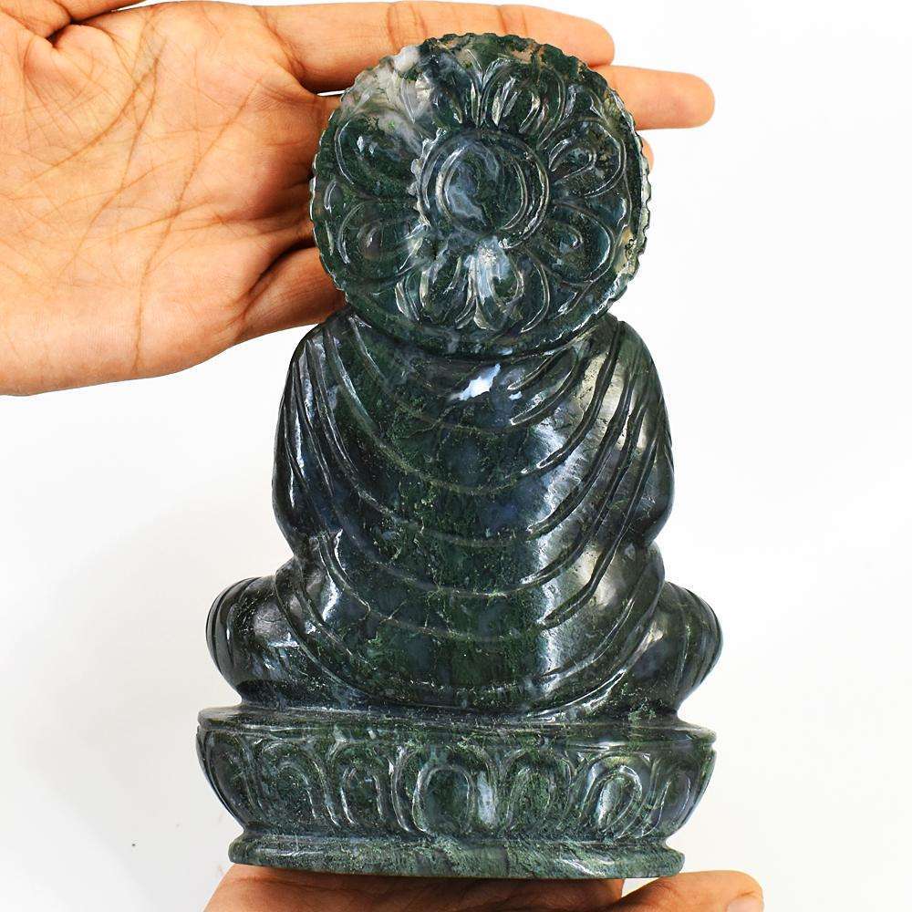 gemsmore:Craftsmen Moss Agate Hand Carved Genuine Crystal Gemstone Carving Massive Lord Buddha