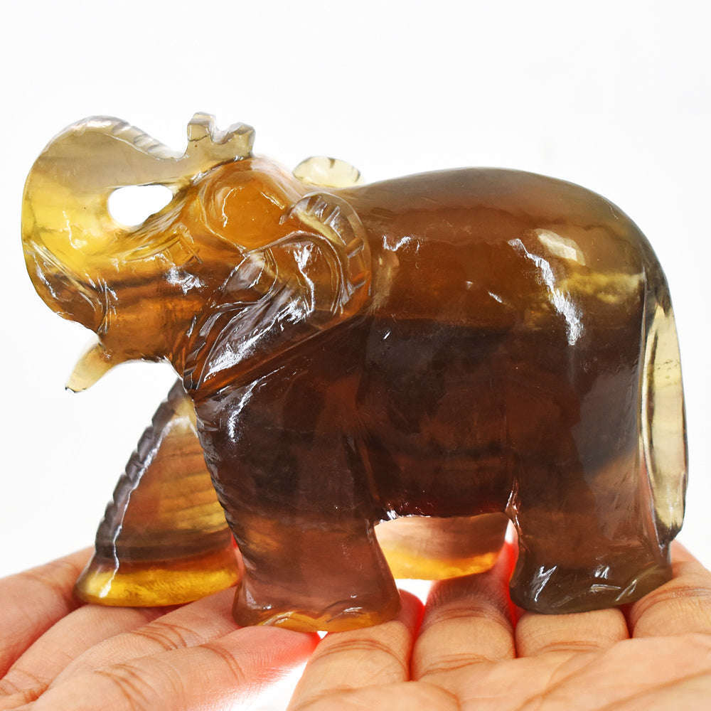 gemsmore:Craftsmen Multicolor Fluorite Hand Carved Genuine Crystal Gemstone Carving Elephant