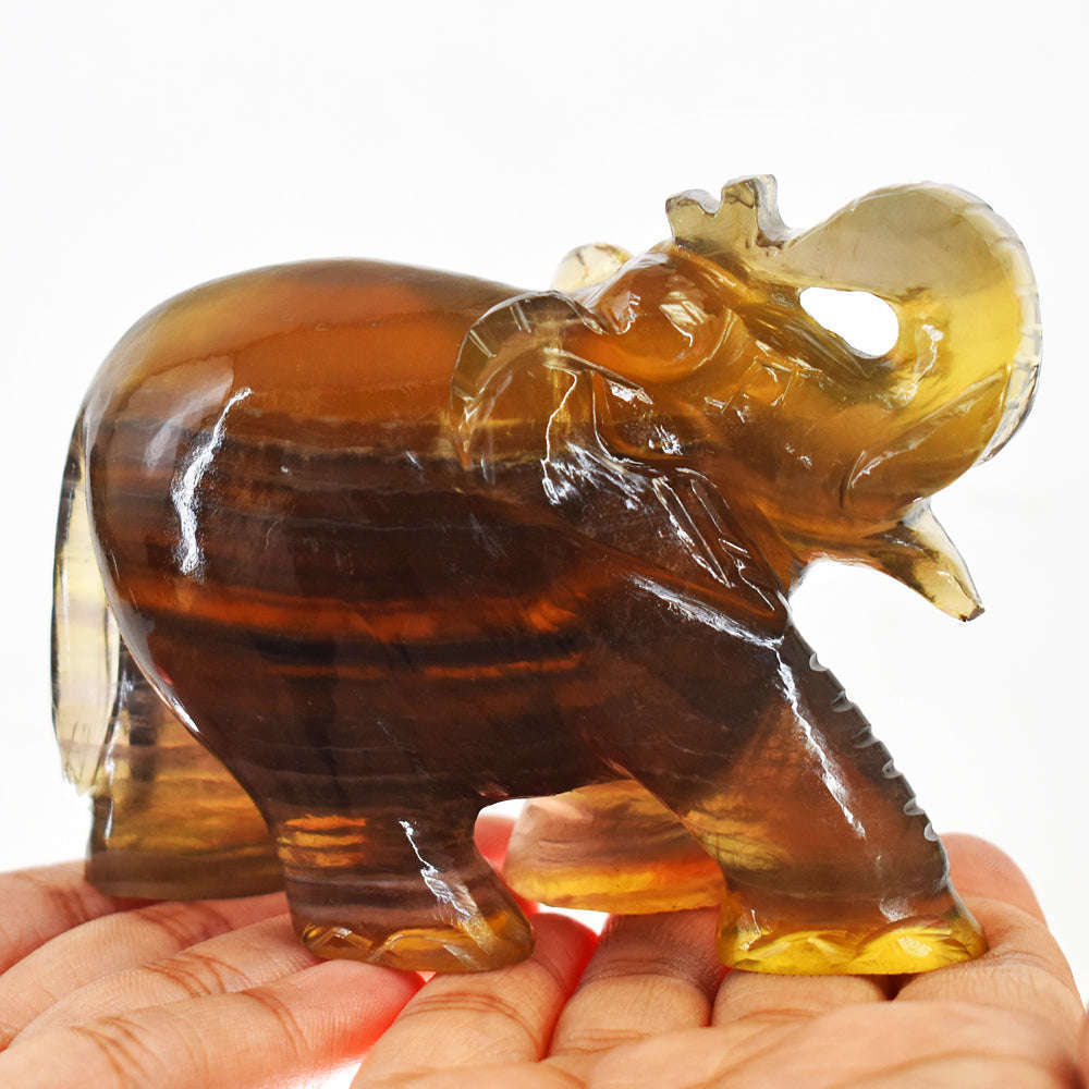 gemsmore:Craftsmen Multicolor Fluorite Hand Carved Genuine Crystal Gemstone Carving Elephant