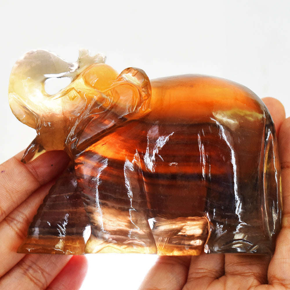 gemsmore:Craftsmen Multicolor Fluorite Hand Carved Genuine Crystal Gemstone Carving Elephant