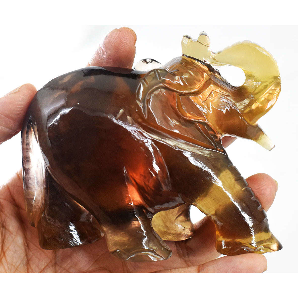 gemsmore:Craftsmen Multicolor Fluorite Hand Carved Genuine Crystal Gemstone Carving Elephant