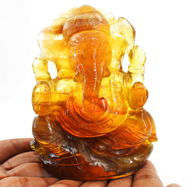 gemsmore:Craftsmen Multicolor Fluorite Hand Carved Genuine Crystal Gemstone Carving Lord Ganesha