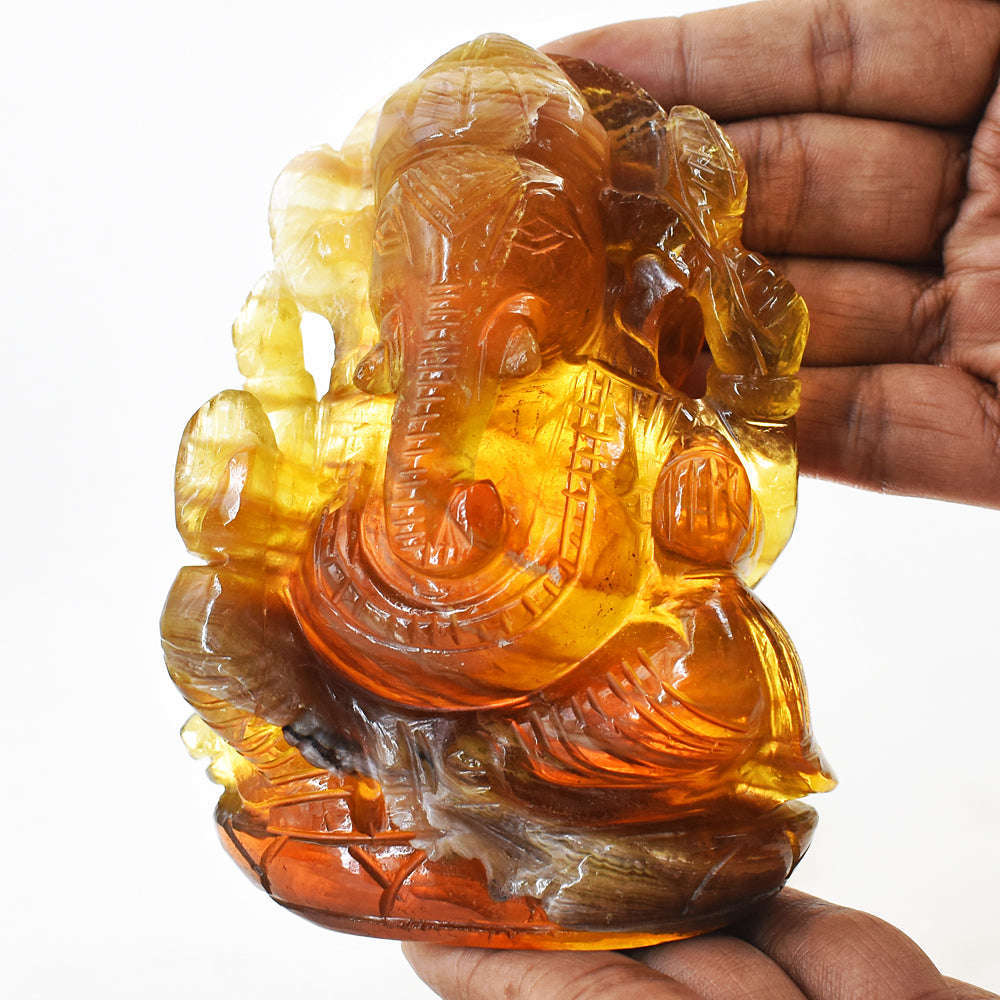 gemsmore:Craftsmen Multicolor Fluorite Hand Carved Genuine Crystal Gemstone Carving Lord Ganesha