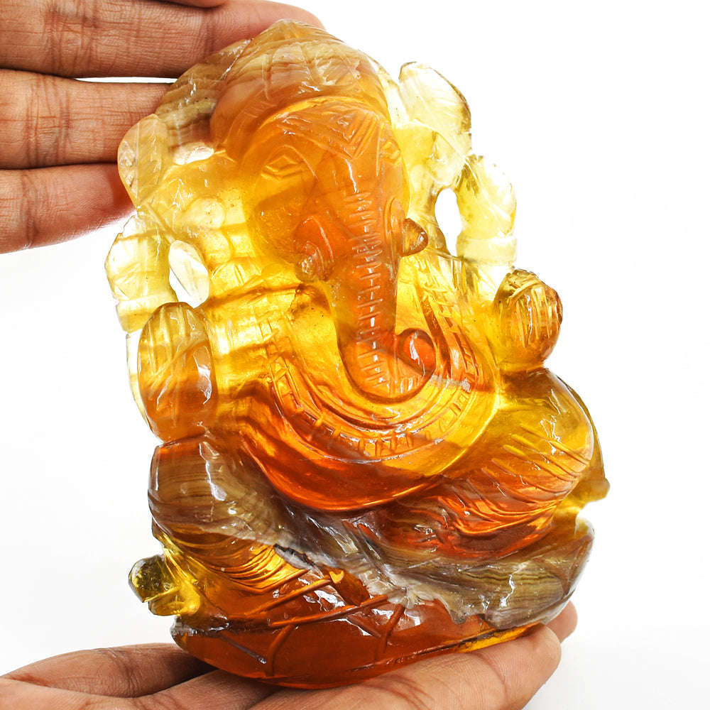 gemsmore:Craftsmen Multicolor Fluorite Hand Carved Genuine Crystal Gemstone Carving Lord Ganesha