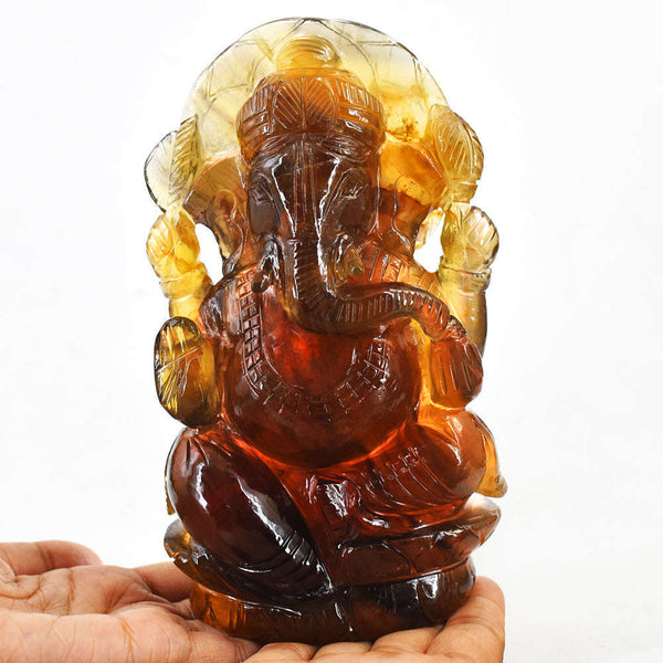 gemsmore:Craftsmen Multicolor Fluorite Hand Carved Genuine Crystal Gemstone Carving Lord Ganesha