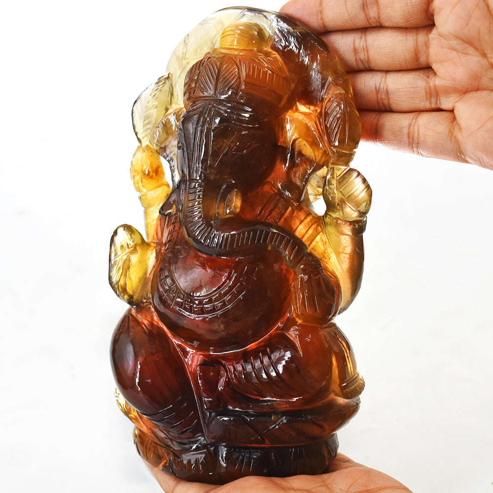 gemsmore:Craftsmen Multicolor Fluorite Hand Carved Genuine Crystal Gemstone Carving Lord Ganesha