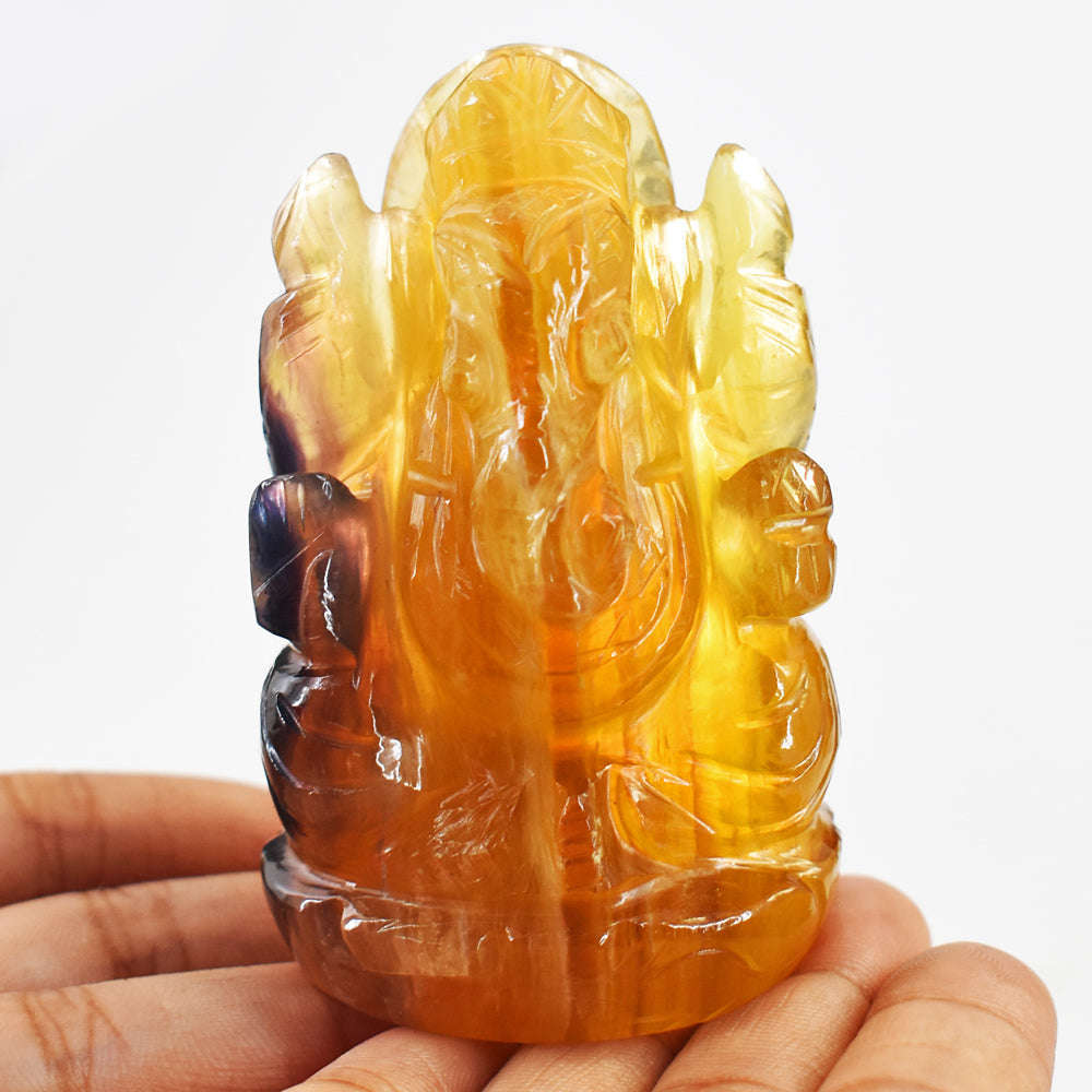 gemsmore:Craftsmen Multicolor Fluorite Hand Carved Genuine Crystal Gemstone Carving Lord Ganesha