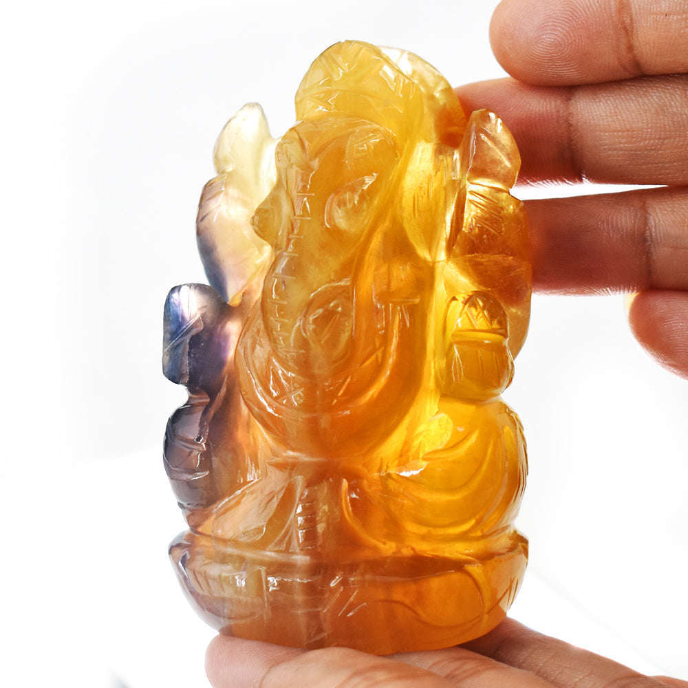 gemsmore:Craftsmen Multicolor Fluorite Hand Carved Genuine Crystal Gemstone Carving Lord Ganesha