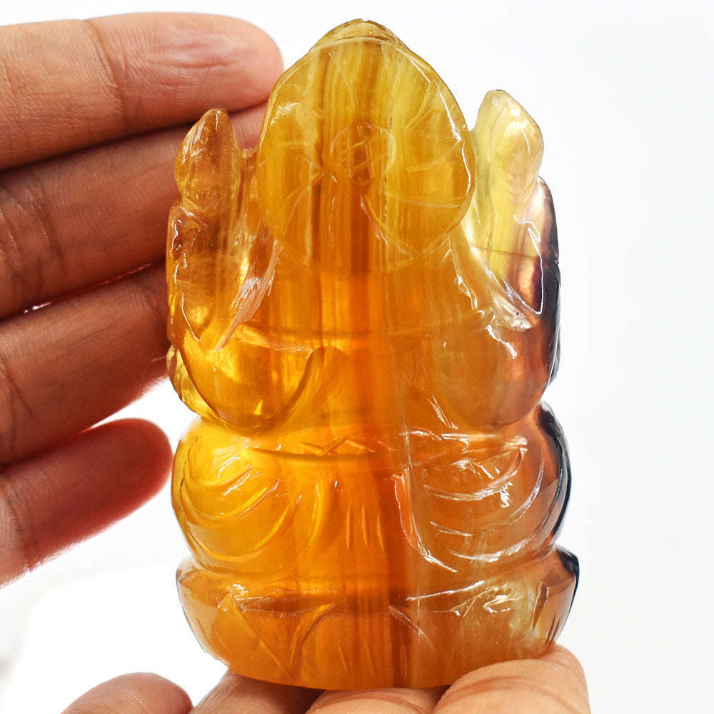 gemsmore:Craftsmen Multicolor Fluorite Hand Carved Genuine Crystal Gemstone Carving Lord Ganesha