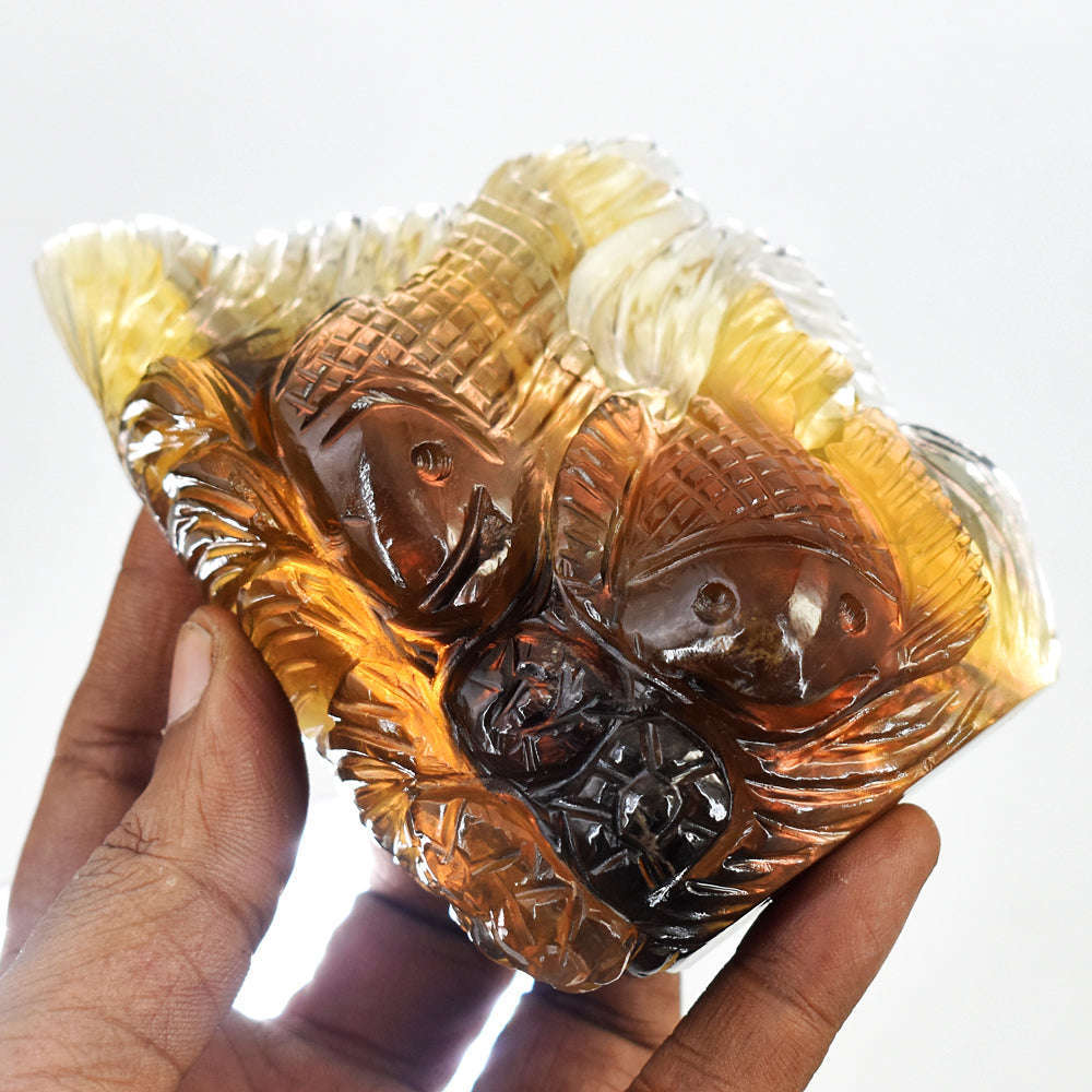 gemsmore:Craftsmen Multicolor Fluorite Hand Carved Genuine Crystal Gemstone Carving Twin Fish