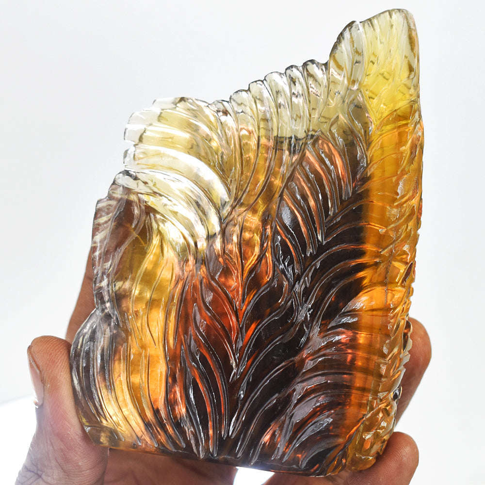 gemsmore:Craftsmen Multicolor Fluorite Hand Carved Genuine Crystal Gemstone Carving Twin Fish