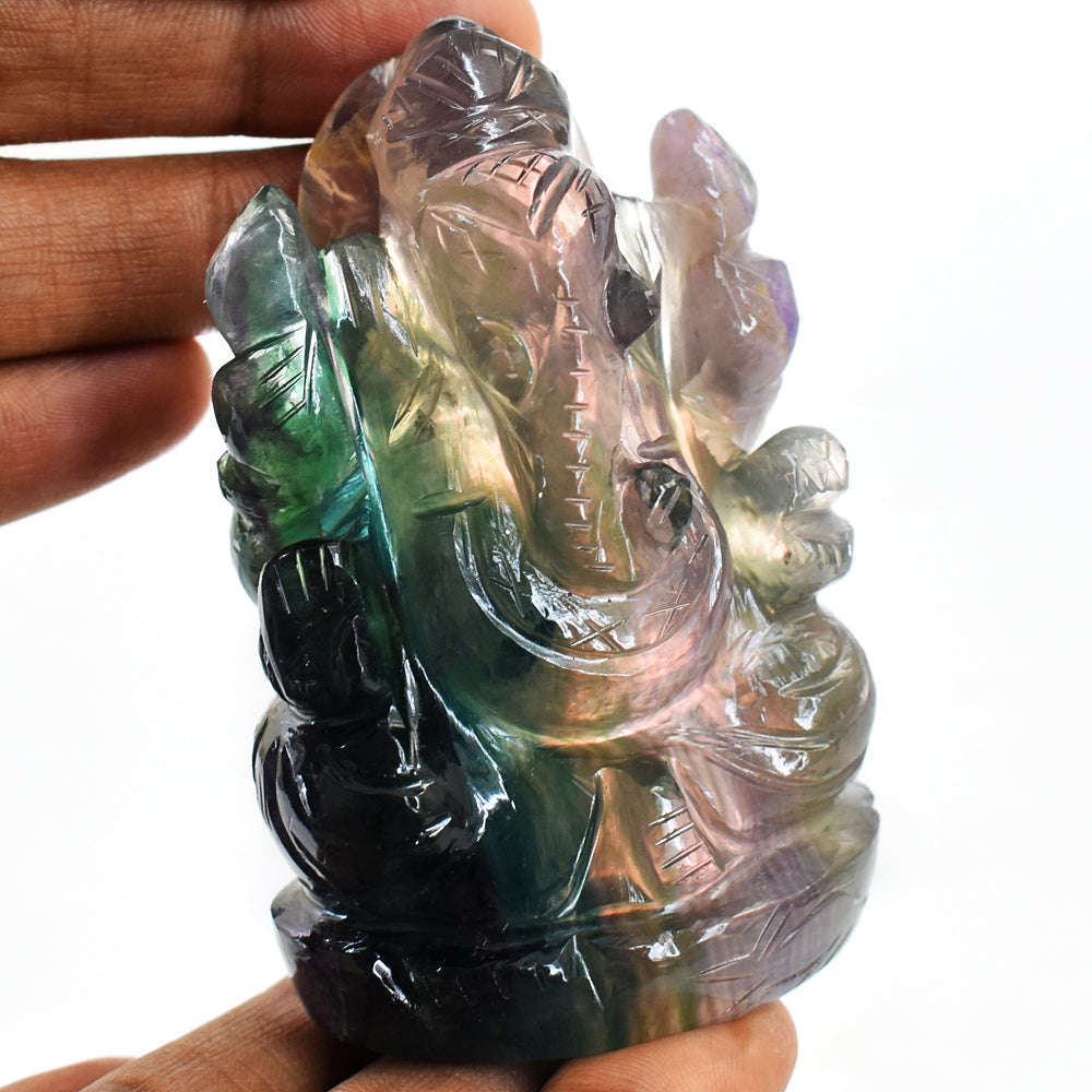 gemsmore:Craftsmen  Multicolor Fluorite Hand Carved Lord Ganesha Carving