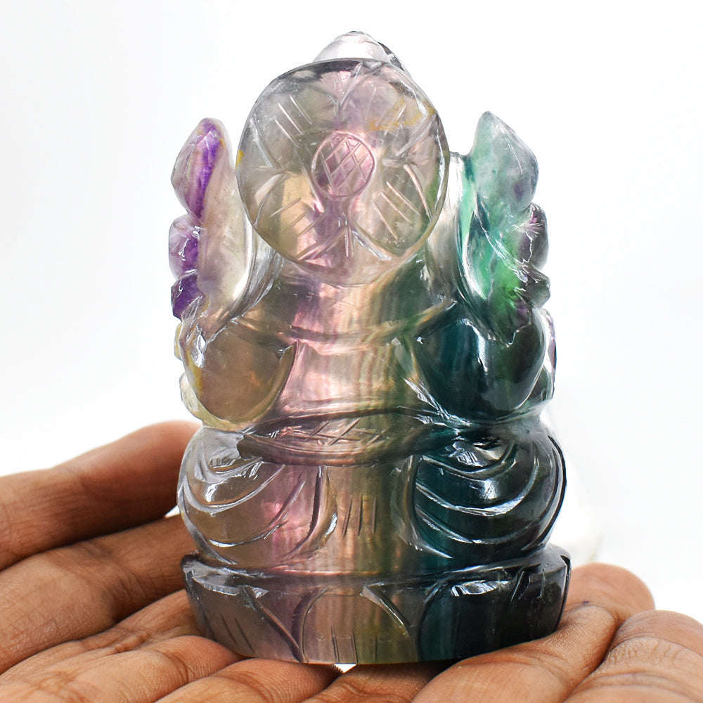 gemsmore:Craftsmen  Multicolor Fluorite Hand Carved Lord Ganesha Carving