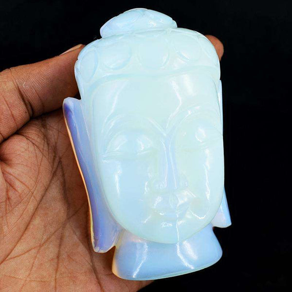 gemsmore:Craftsmen Opalite Hand Carved Genuine Crystal Gemstone Carving Buddha Head