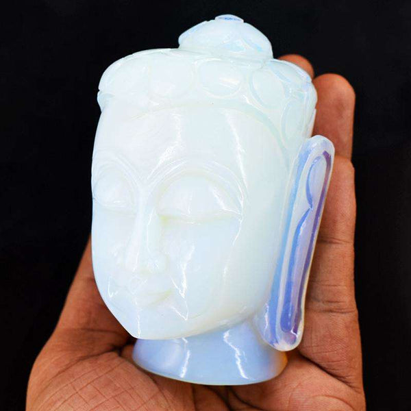 gemsmore:Craftsmen Opalite Hand Carved Genuine Crystal Gemstone Carving Buddha Head