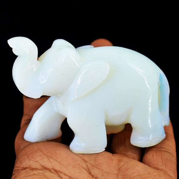gemsmore:Craftsmen Opalite Hand Carved Genuine Crystal Gemstone Carving Elephant