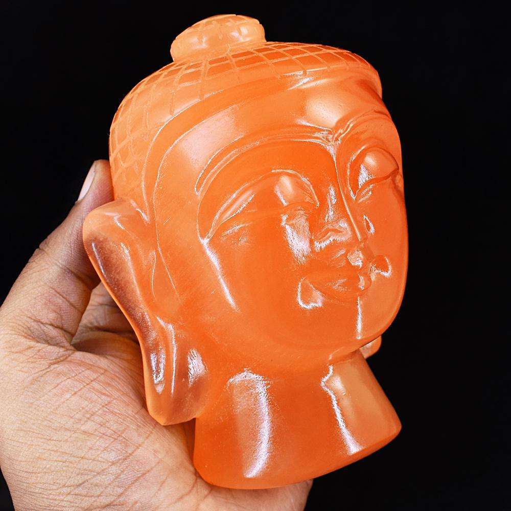 gemsmore:Craftsmen Orange Selenite Hand Carved Crystal Buddha Head