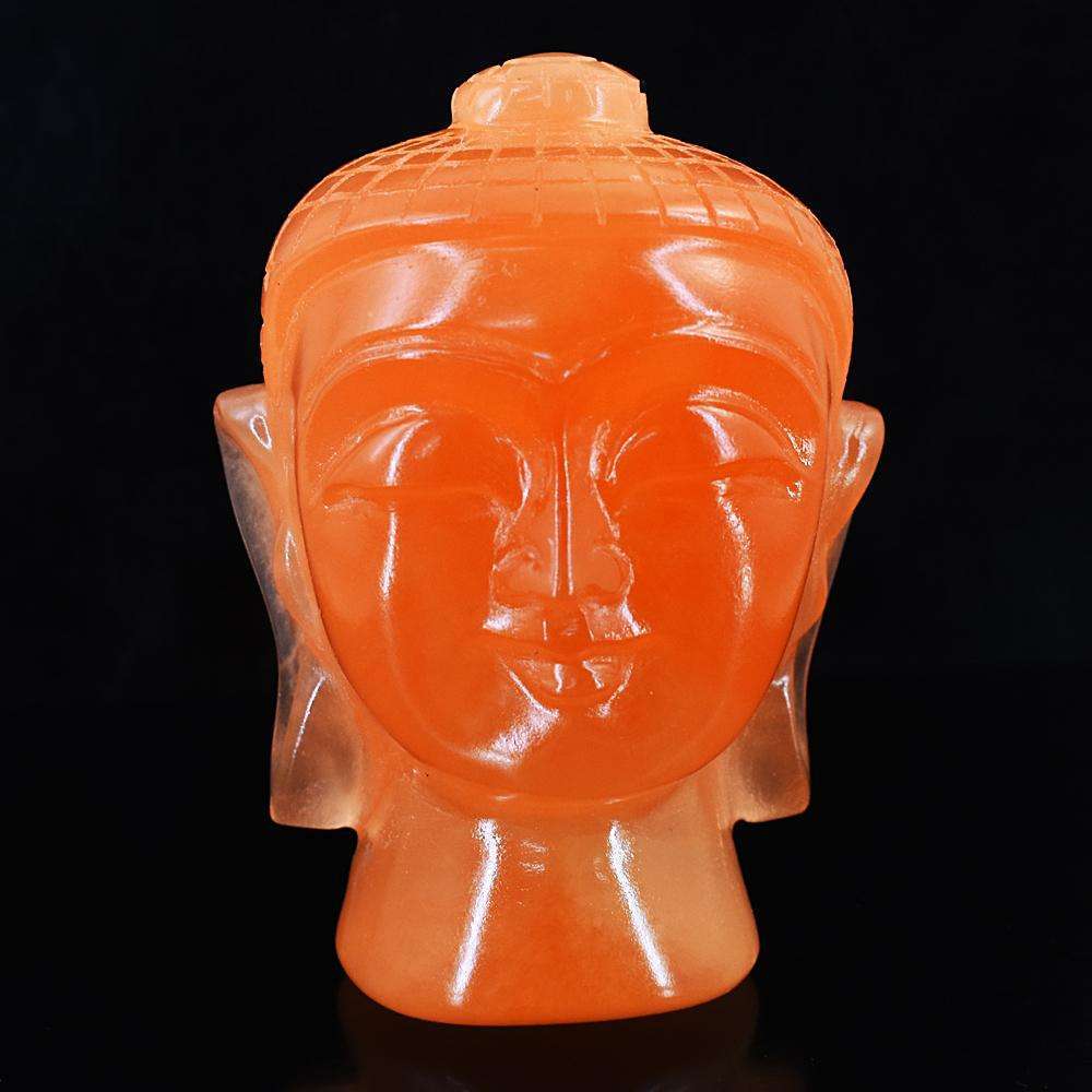 gemsmore:Craftsmen Orange Selenite Hand Carved Crystal Buddha Head