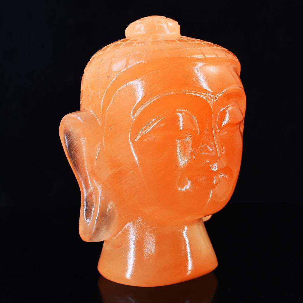 gemsmore:Craftsmen Orange Selenite Hand Carved Crystal Buddha Head