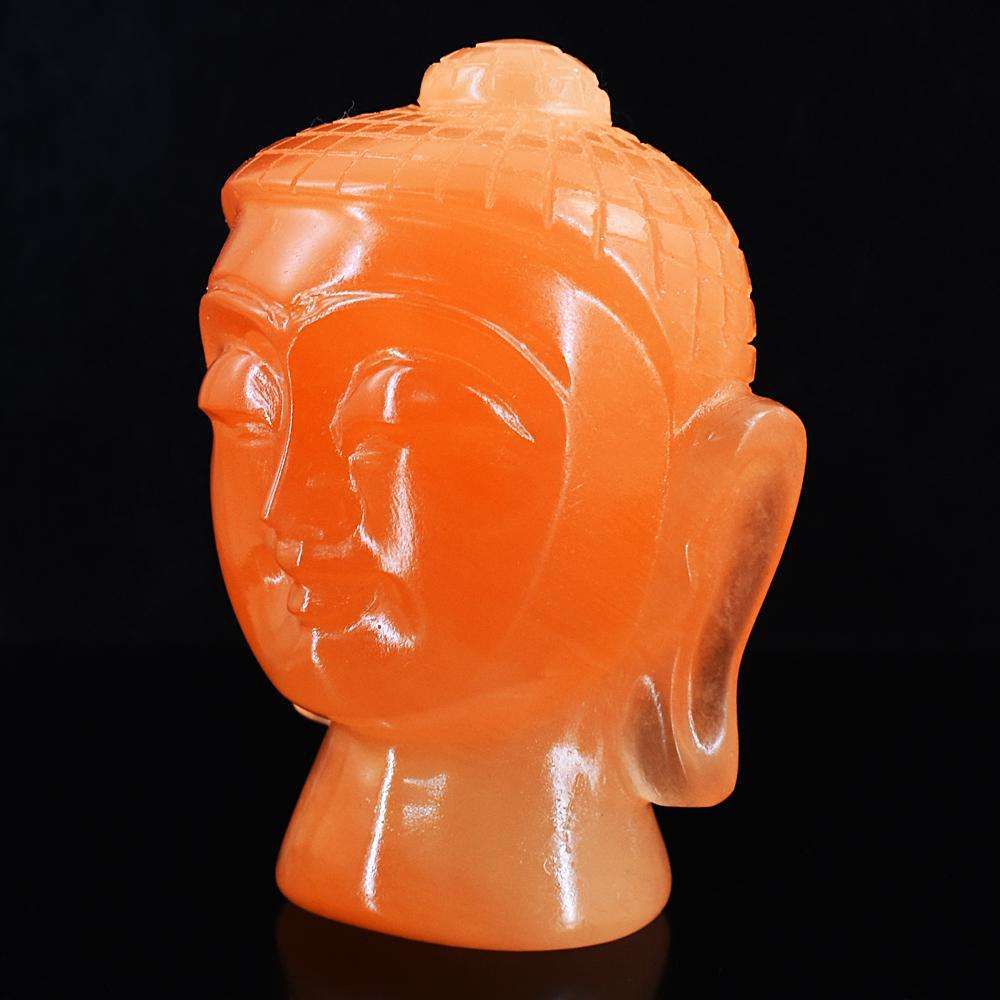 gemsmore:Craftsmen Orange Selenite Hand Carved Crystal Buddha Head