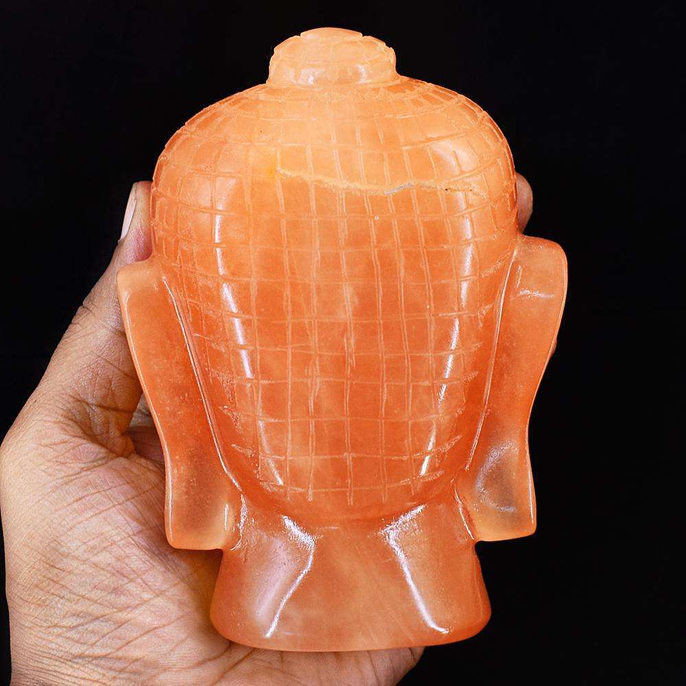 gemsmore:Craftsmen Orange Selenite Hand Carved Crystal Buddha Head