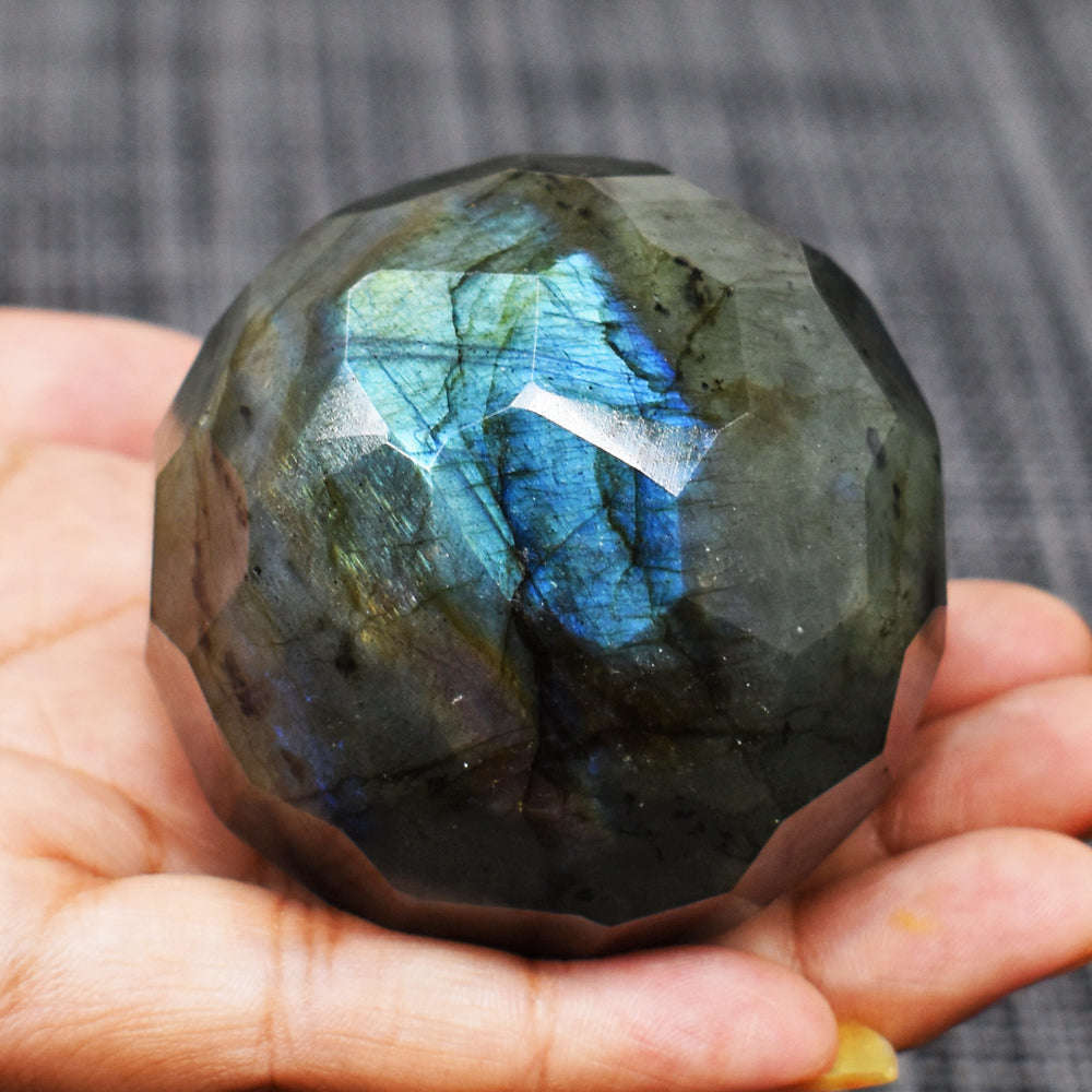 gemsmore:Craftsmen Pink Flash Labradorite Hand Carved Genuine Crystal Gemstone Carving Faceted Ball