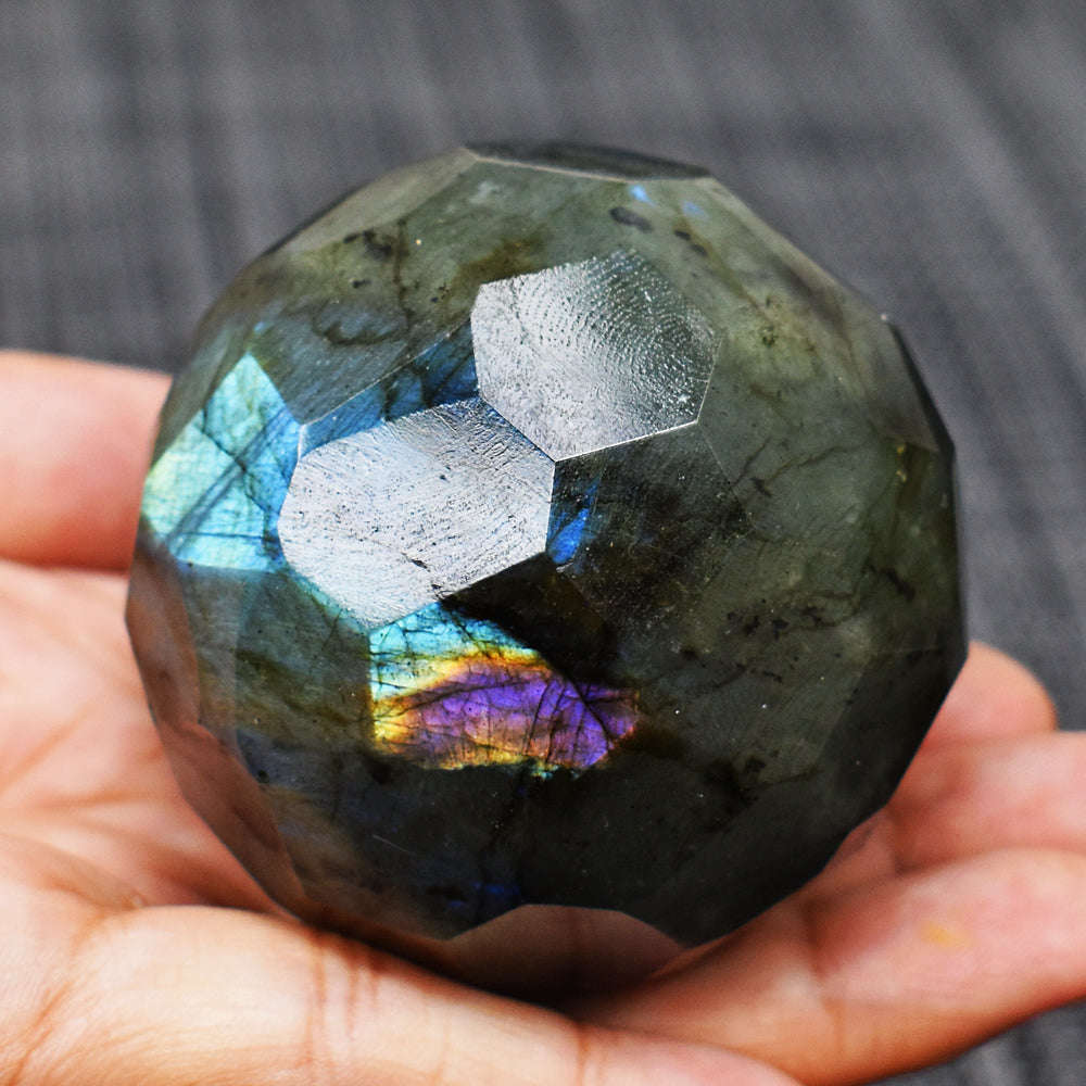 gemsmore:Craftsmen Pink Flash Labradorite Hand Carved Genuine Crystal Gemstone Carving Faceted Ball