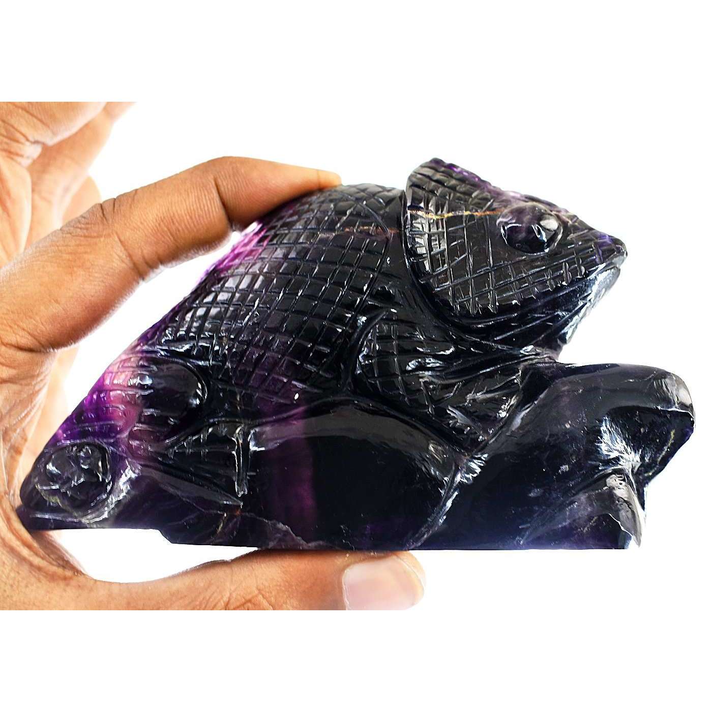 gemsmore:Craftsmen Purple Fluorite Hand Carved Genuine Crystal Gemstone Carving Chameleon